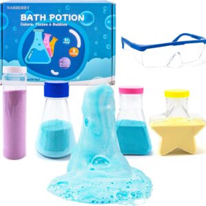 Kids Bath Bombs Potions, 4 Pack Fizzy Bubble Bath Colorful Bath Bombs, Bubbles with an Eruption of Color, Scientific & Interaction, Fun & Educational Bath Experience
