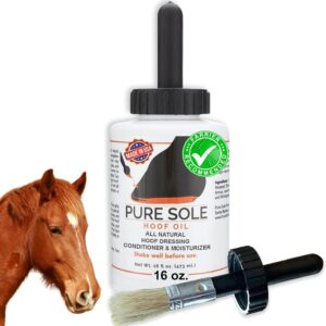 Hoof Oil - All Natural Hoof Conditioner for Horses with Hoof Oil Brush Applicator - Strengthens, Moisturizes and Treats Hoof Problems - 16 fl oz.