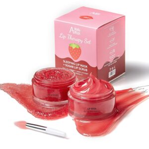 Lip Scrub & Lip Mask Set, Lip Sleeping Mask, Overnight Treatment Lip Care Products, Holiday Gift Set for Girls, Moisturize & Nourish, Dry Cracked Lips, Intense Hydration with Vitamin C