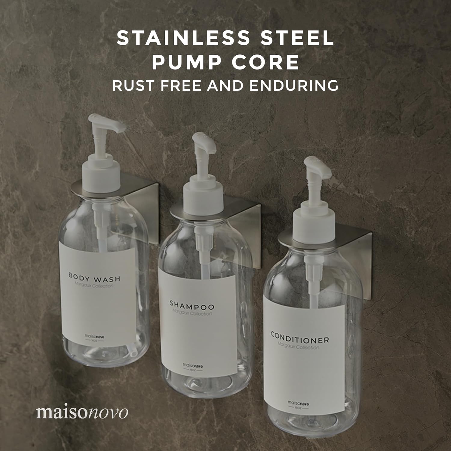 MaisoNovo 3-Pack Wall Mounted Clear Shampoo Conditioner Dispensers 16.9 oz Each - Image 4