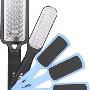 Foot Scrubber Pedicure Tools Rasp - 5 PCS KENED Foot File Callus Remover for Feet to Remove Hard Skin - 2 X Stainless Steel Black, 3 X Plastic Blue