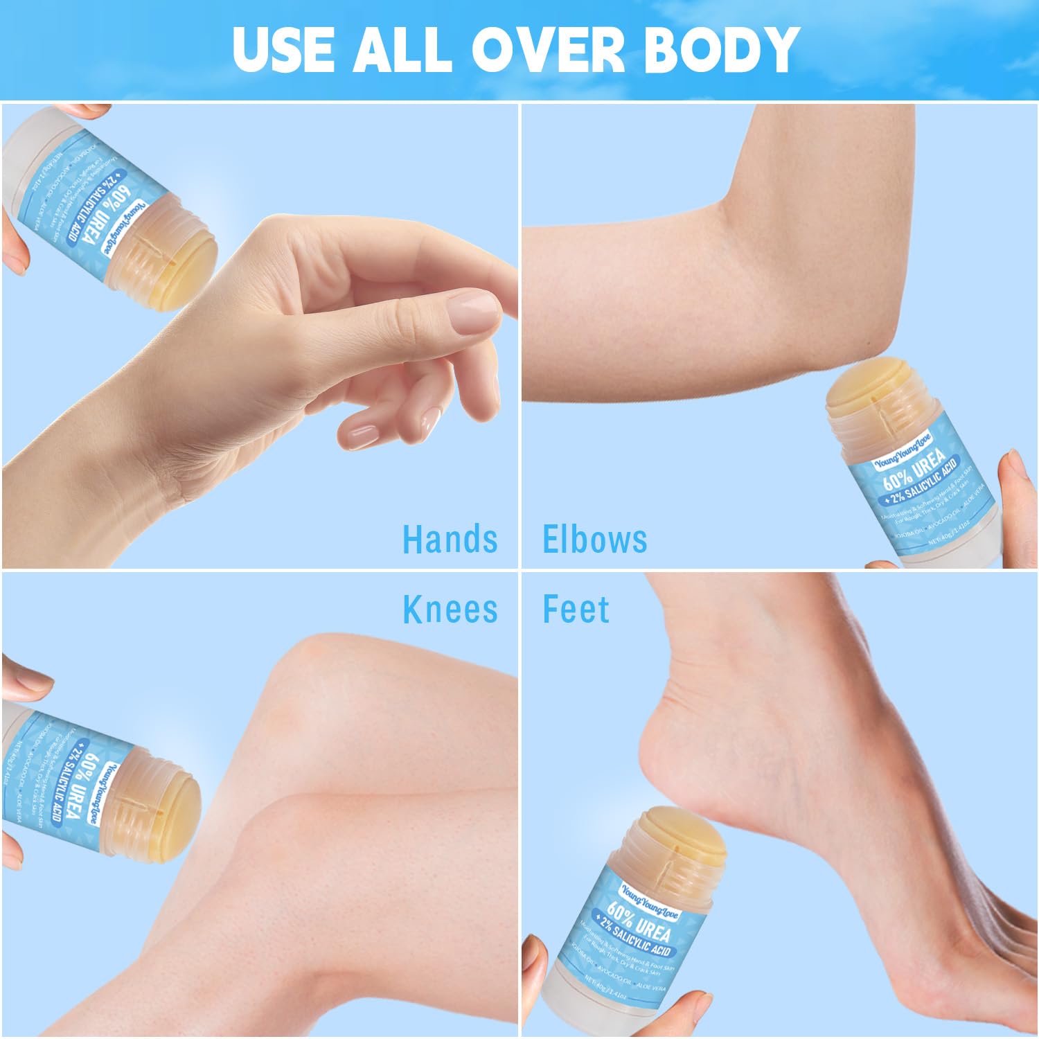 Urea Cream 60% with 2% Salicylic Acid Foot & Hand Cream Stick - Repair Balm for Cracked Hands, Elbows, Knees, Feet & Heels, Calluses and Exfoliation, Hydrates & Softens Dry Skin, 1.41 oz (1) - Image 2