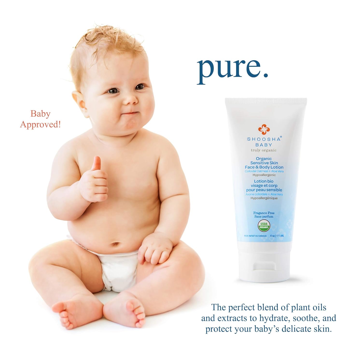 Shoosha Organic Baby Lotion 8 oz Fragrance-Free for Sensitive Skin - Image 3