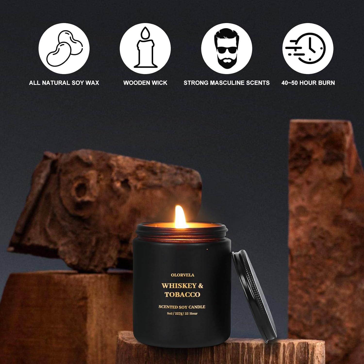 Scented Candles for Men, Candles for Home Scented, 8oz Vanilla Candle,50-Hour Burn Time, Aromatherapy Home Decor Gifts for Men - Image 6