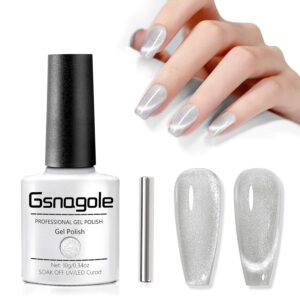 Cat Eye Gel Nail Polish – Magnetic Sparkling Holographic Effect, 10ml Silver Velvet UV Gel for Nail Art - Reflective Semi-Transparent, Perfect for DIY Nail Salon (JSMY-1)