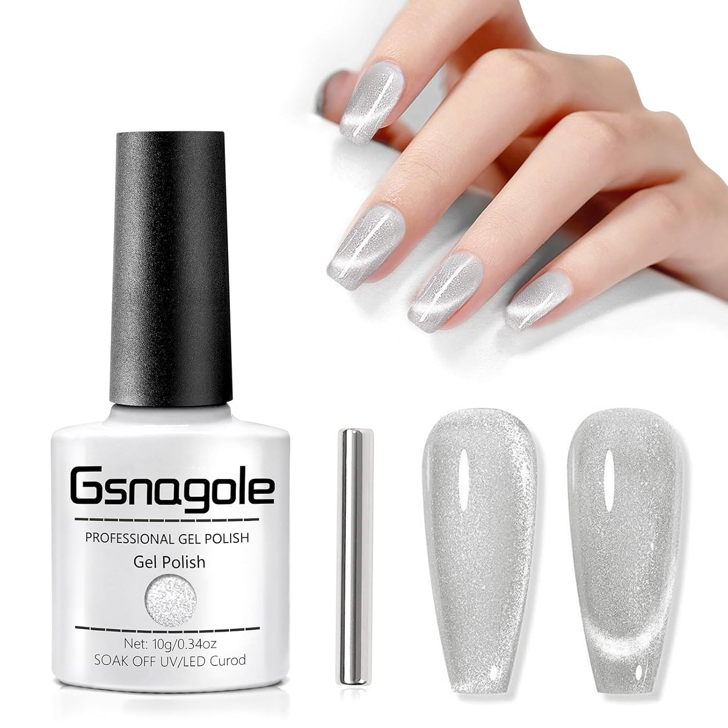 Cat Eye Gel Nail Polish – Magnetic Sparkling Holographic Effect, 10ml Silver Velvet UV Gel for Nail Art - Reflective Semi-Transparent, Perfect for DIY Nail Salon (JSMY-1)