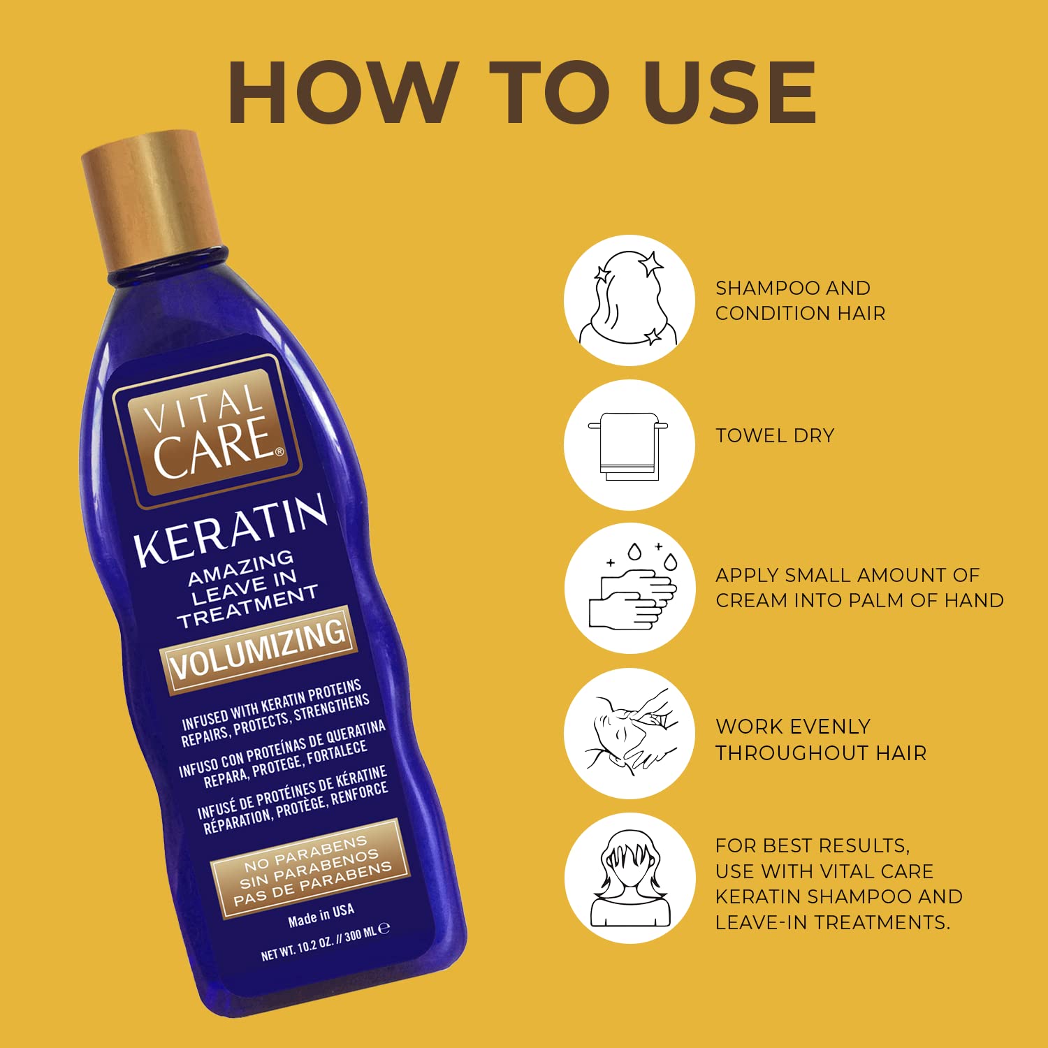 Vital Care Keratin Amazing Volumizing Treatment - Gentle Keratin Complex Hair Treatment is Non-Stripping for Daily Use, Hydrating & Repairing - Abyssinian, Avocado & Sunflower Seed Oil - Image 4