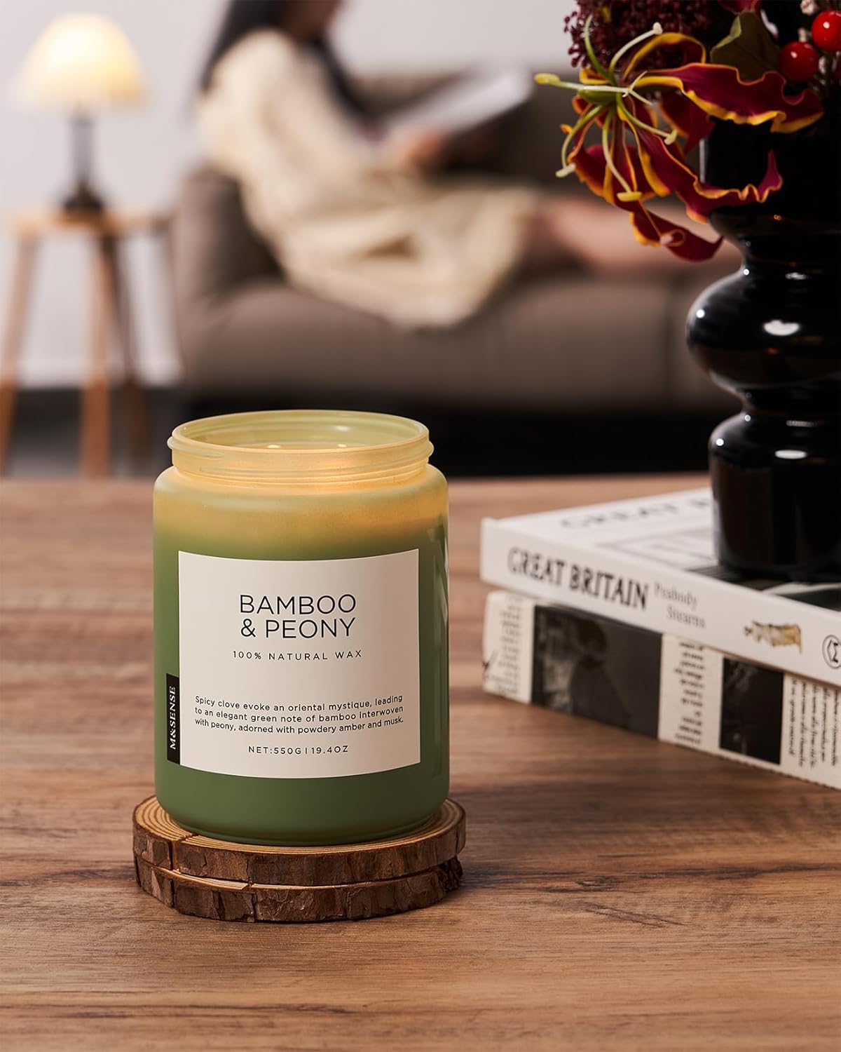 M&SENSE Bamboo Peony Spring Large Jar Candles for Home Scented 19.4 Ounces 110 Hour Long Lasting Burn, Natural Organic Soy Wax Gifts for Women, Fresh Smelling Aromatherapy Candle for Stress Relief - Image 7