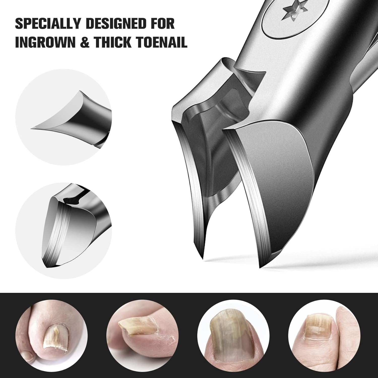 FERYES Wide Jaw Thick Toenail Clippers Thick Toenails - Precision Stainless Steel Toe Nail Clippers for Thick Nails for Seniors with Catcher - Silver - Image 4