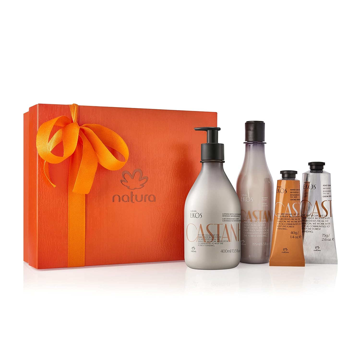 Natura - Ekos Castanha Collection Bio-Beauty Gift Set (4 Products) - Body Lotion, Hand Cream, Foot Cream, Shower Gel - Gift Box - Vegan Skin Care - Brazilian Beauty Secrets - Self Care & Body Care