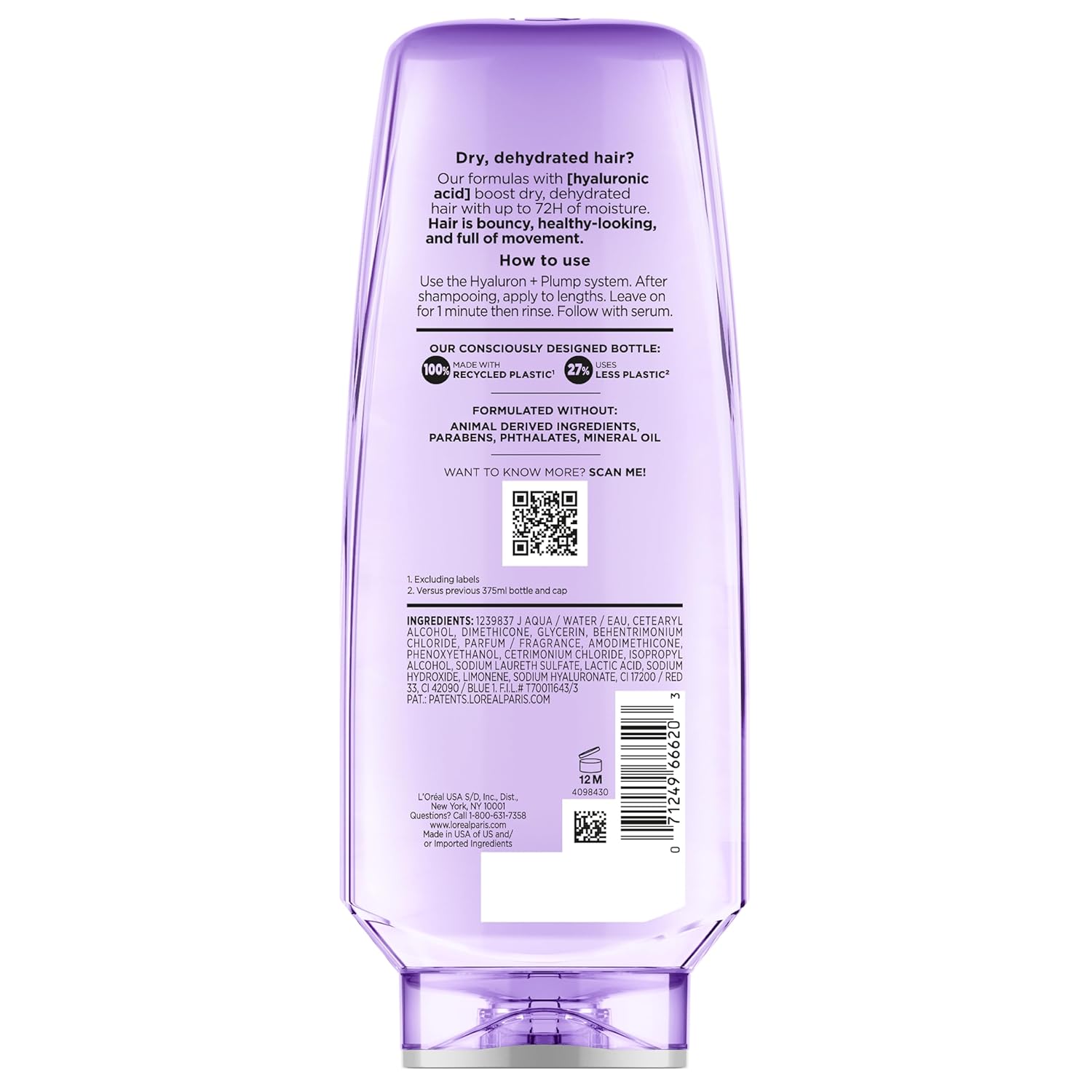 L'Oreal Paris Elvive Hyaluron Plump Hydrating Conditioner for Dehydrated, Dry Hair Infused with Hyaluronic Acid Care Complex, Paraben-Free, 12.6 Fl Oz - Image 11