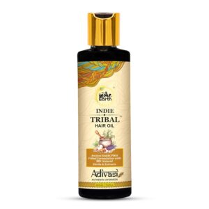 Indie Tribal Adivasi Hair Oil Based on Hakki Pikki Tribe’s Hair Care Formula with 50+ potent ingredients including Moringa, Bhringraj, Hibiscus, Heena, Blackseed & Rosemary Oil