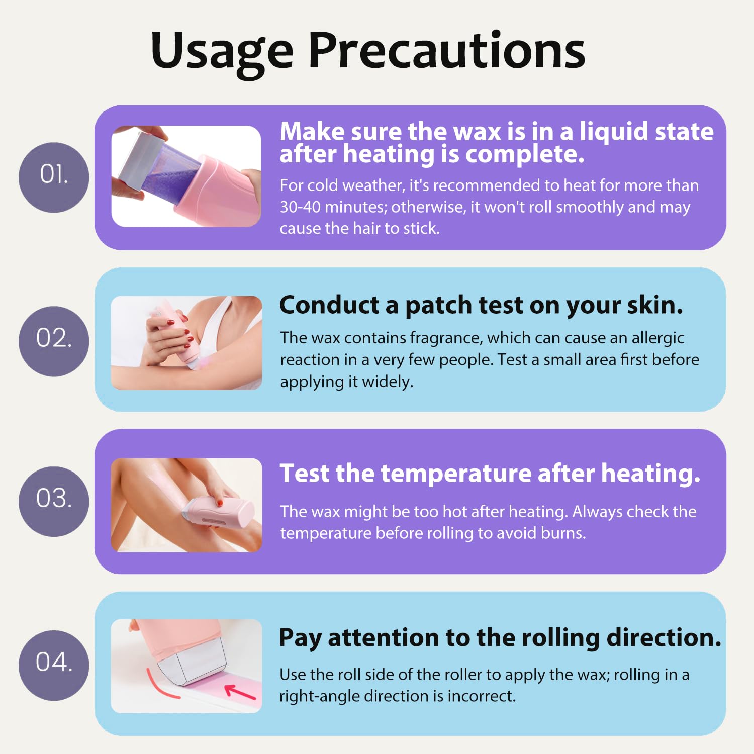 Home Hair Removal Roll-on Wax Kit with Automatic Cooling, 2 Cartridges, 50 Strips Included - Image 7