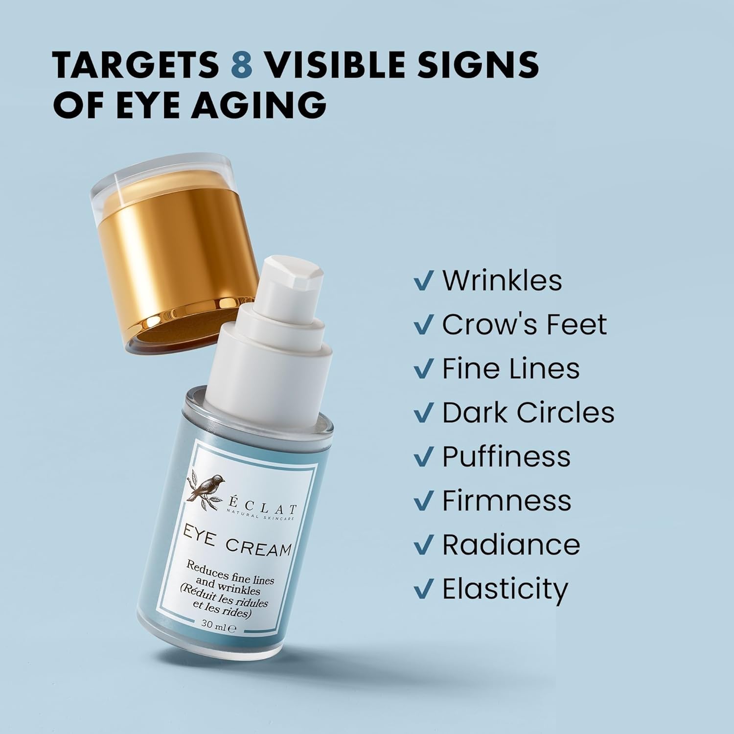 Eclat Skincare Under Eye Cream for Dark Circles & Puffiness – Anti Aging Formula for Wrinkles - Moisturizer for Fine Lines, Crows Feet & Eye Bags – Hydrating Treatment for Firming & Smoothing 30ml - Image 2
