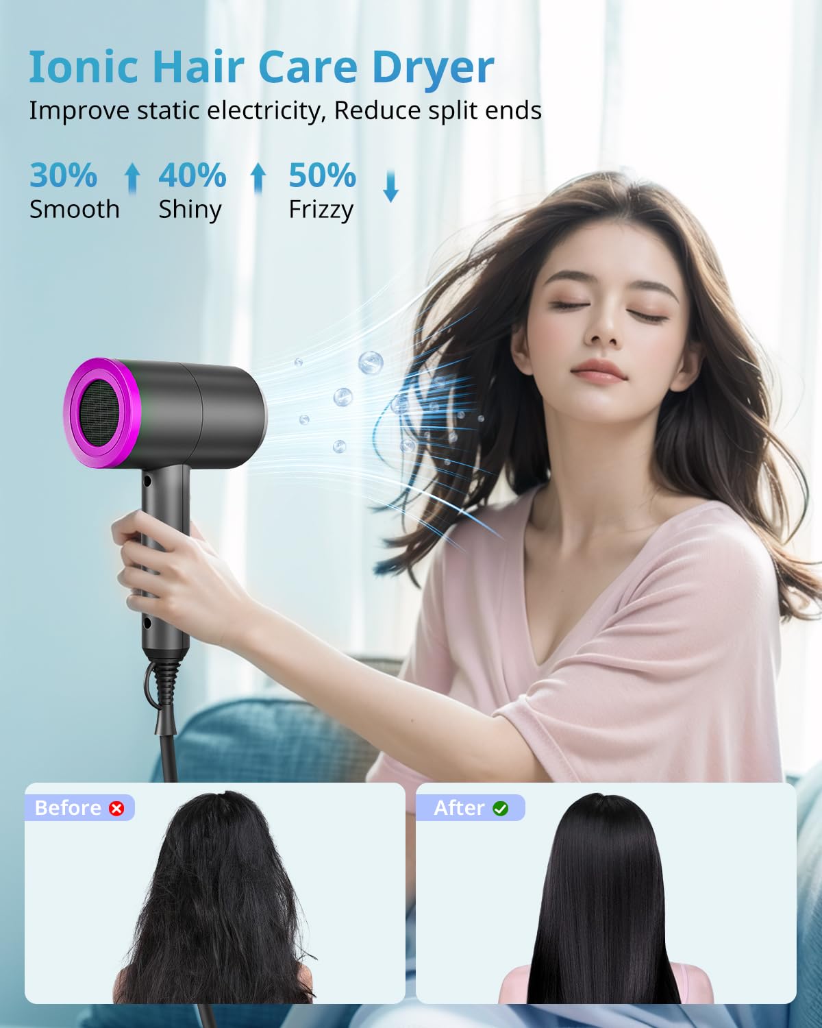 SHRATE Lightweight Ionic Hair Dryer with Diffuser - Powerful 1800W Blow Dryer for Fast Drying - Professional Low Noise Mini Hair Dryer for Travel, Gifts, Hair Styling - Image 5