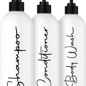 Alora 16oz Refillable Shampoo and Conditioner Dispenser Bottles - Set of 3 - Pump Bottle Dispenser for Shampoo, Conditioner, Body Wash - Empty Plastic Refillable Containers for Shower, Matte White