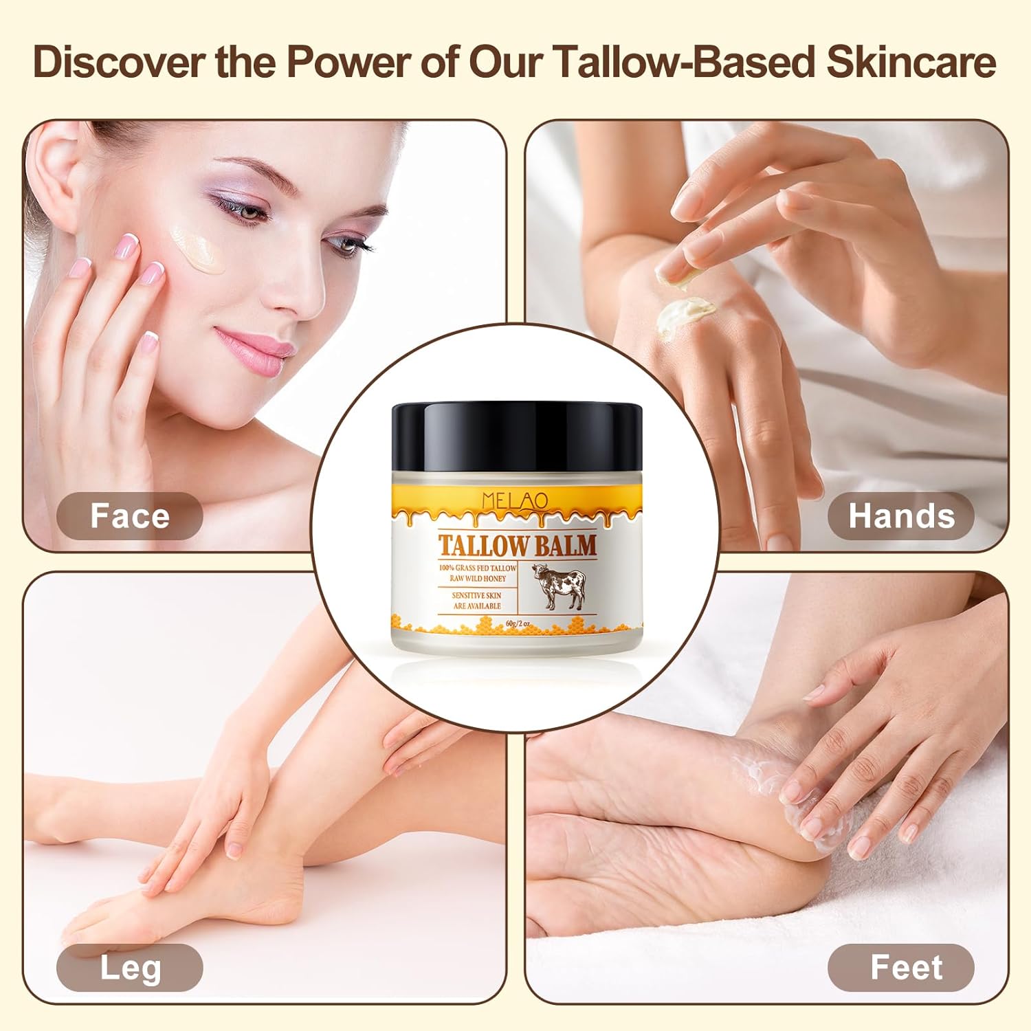 Beef Tallow Honey Balm for Skin - Grass Fed Beef Tallow Honey Moisturizer for Face,Whipped Organic Unscented Fast Absorption Tallow Cream Infused with Manuka Honey Beeswax Olive Oil (2 oz) - Image 5