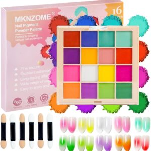 Nail Pigment Powder Palette, 16 Colors Solid Pigment Powder for Nails Set Pigmentos para Uñas, Nail Art Palette Manicure DIY Accessories