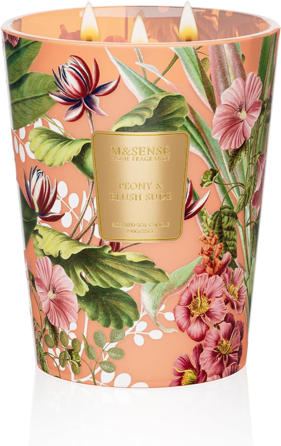 M&SENSE Large Soy Scented Candles Peony & Blush Sude, Non Toxic Natural Spring Candles 35oz 150 Hours Long Lasting Slow Burning, Unique Candle Gifts Cozy Room Decor for Women Men