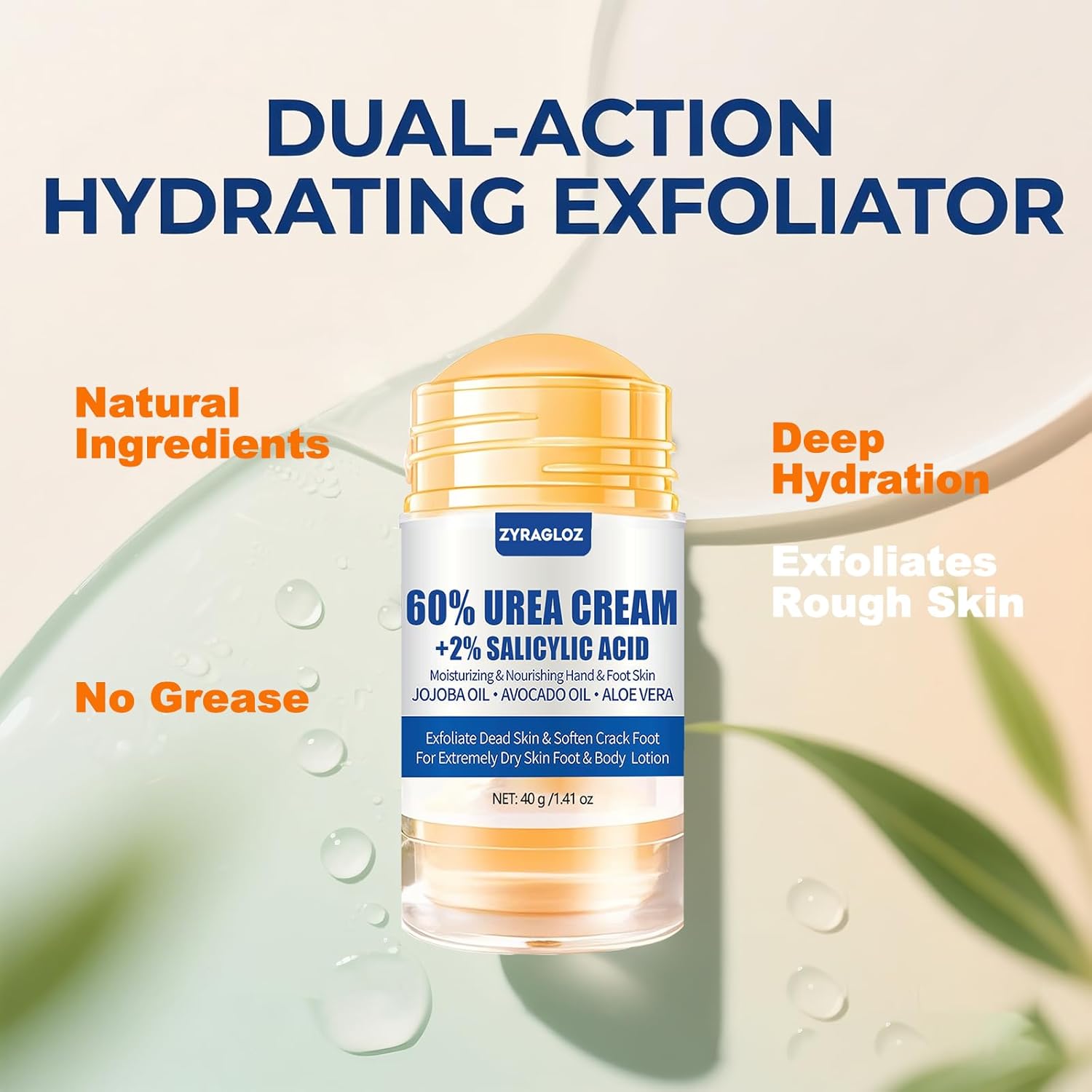 Urea Cream Stick 60% plus Salicylic Acid 2%, Maximum Strength Urea Foot Cream for Dry Cracked Heels, Feet Callus Remover, Hands Knees Exfoliating Dead Skin, Softening Skin Moisturizer Lotion - Image 2