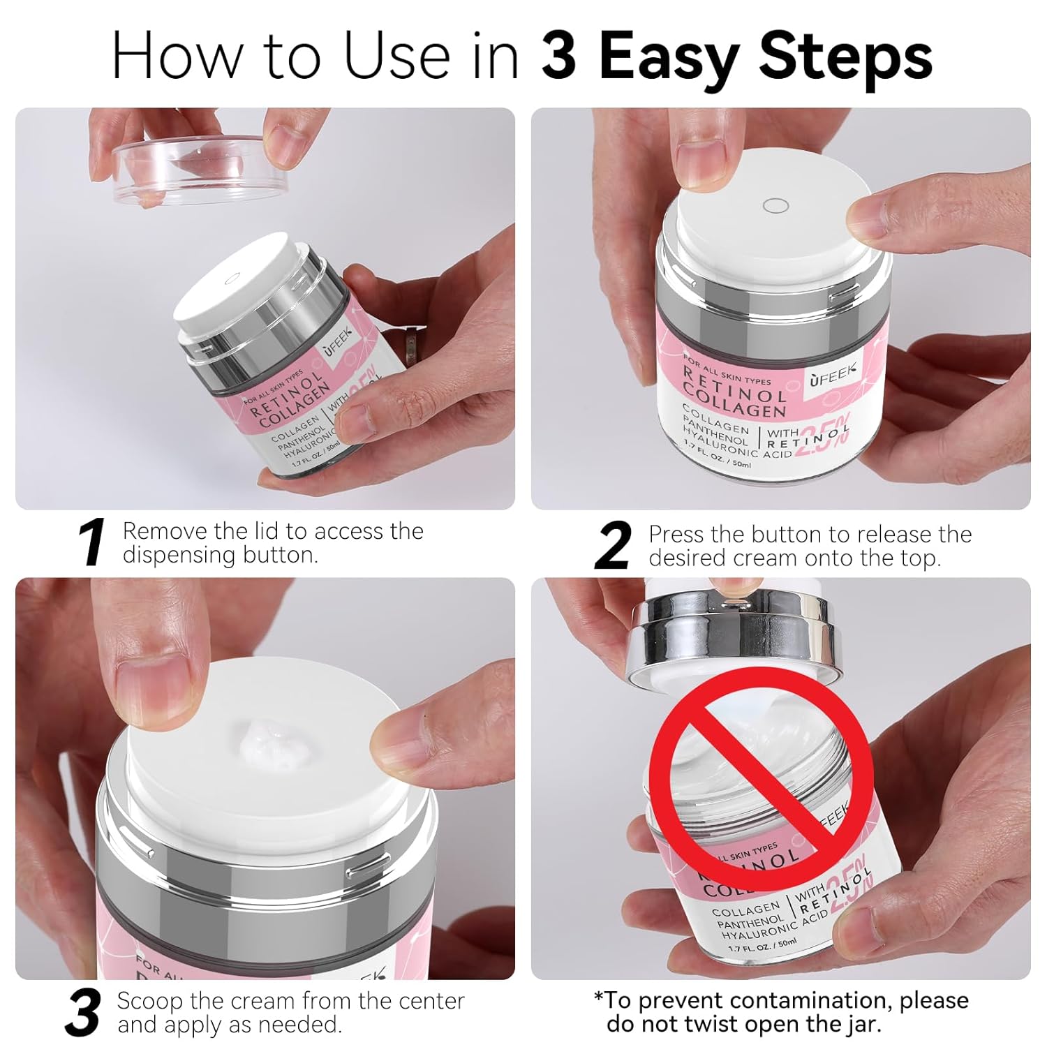 Retinol Face Moisturizer with Collagen & Hyaluronic Acid - Instant Face Lift Cream, Neck Cream for Tightening and Firming, Anti Aging Face Cream for Women and Men, 1.7 Fl Oz - Image 5