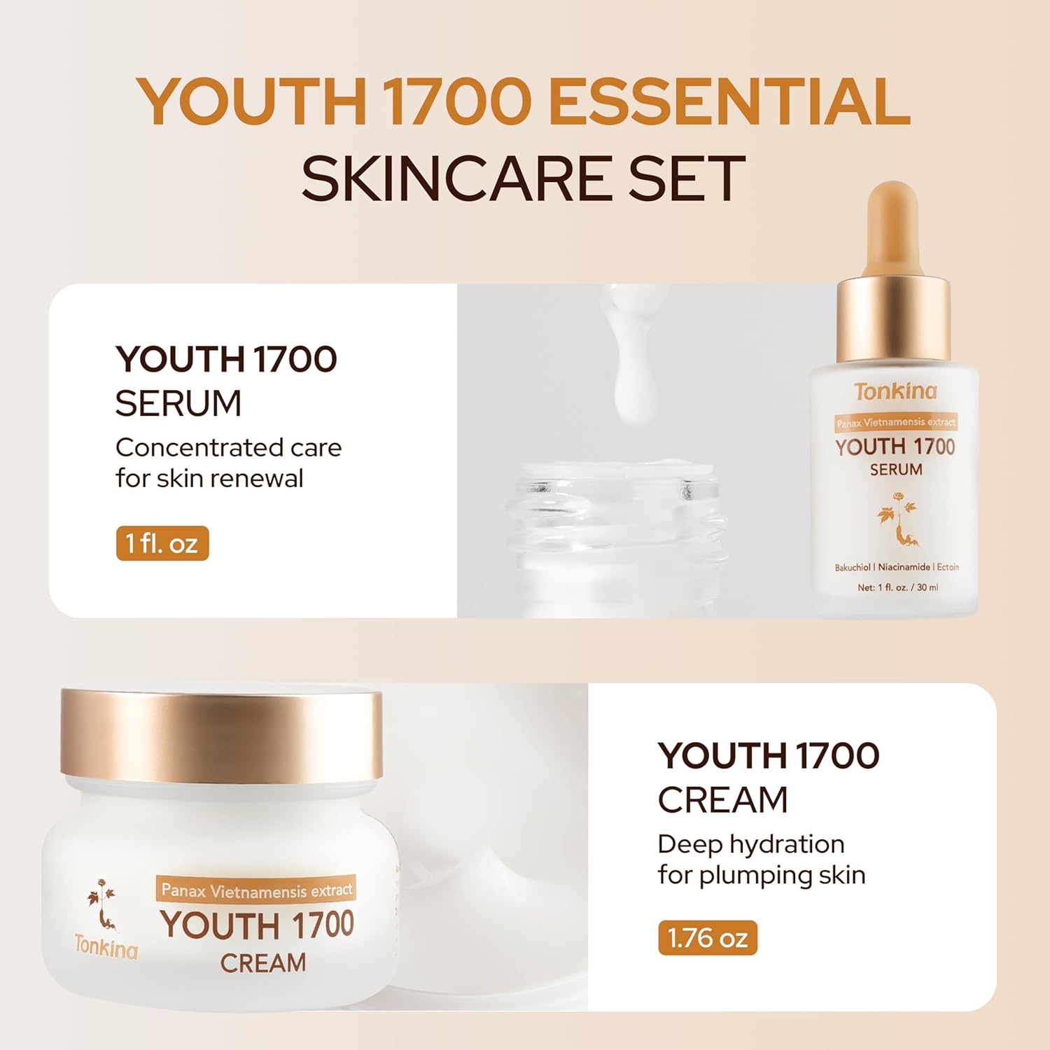 Youth 1700 Essential Trio Set, Vietnamese Ginseng Anti-Aging Skin Care Kit - Skin Firming & Moisturizing, For All Skin Types - Image 5