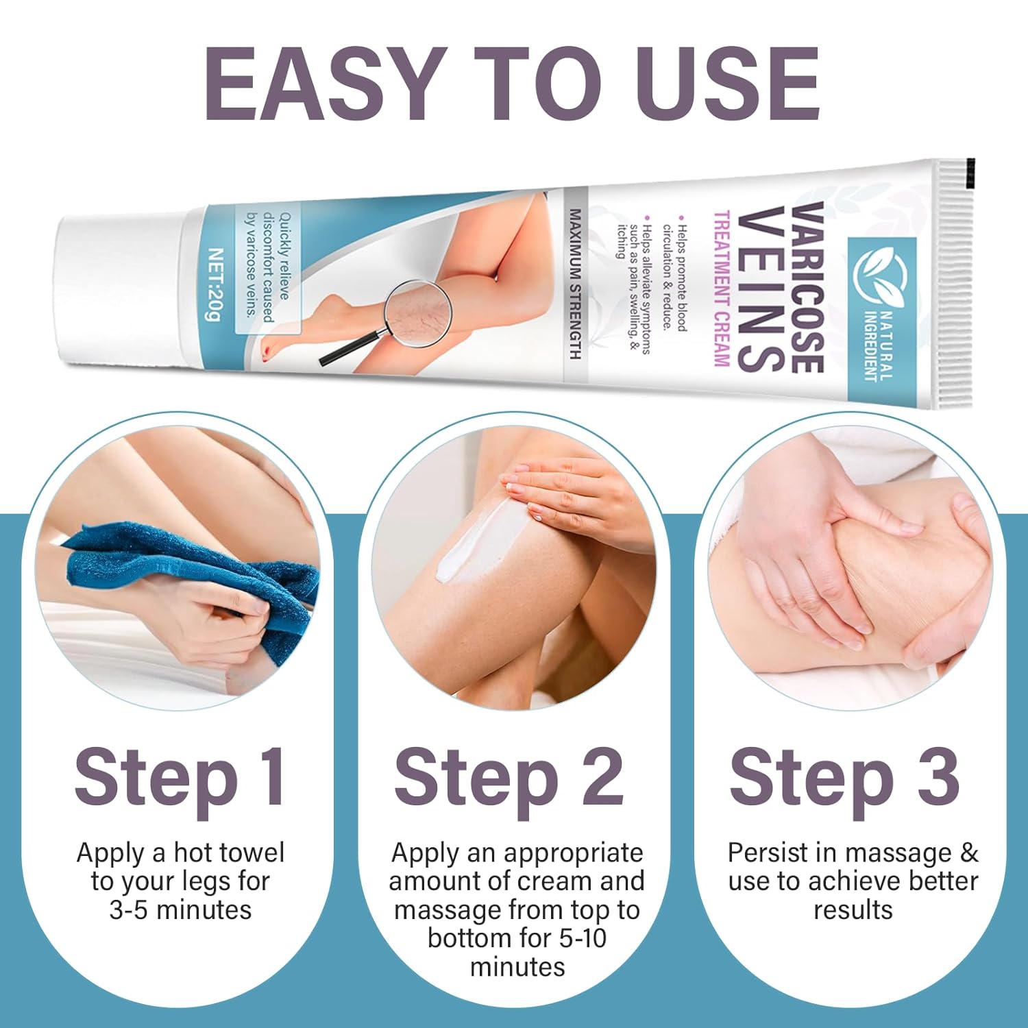 Varicose Veins Treatment for Legs, 2 Count Varicose Veins Cream - Improves Blood Circulation, Reduces Varicose Veins and Heaviness - Image 7