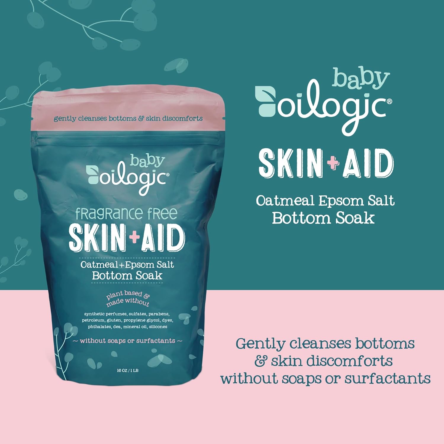 Oilogic Oatmeal Epsom Salt Bath Soak for Babies - Gentle Baby Bath Essentials Soothe & Cleanse Baby Bottoms - Fragrance-Free & Pediatrician-Tested Bathing Skin Care, 16 Oz - Image 2
