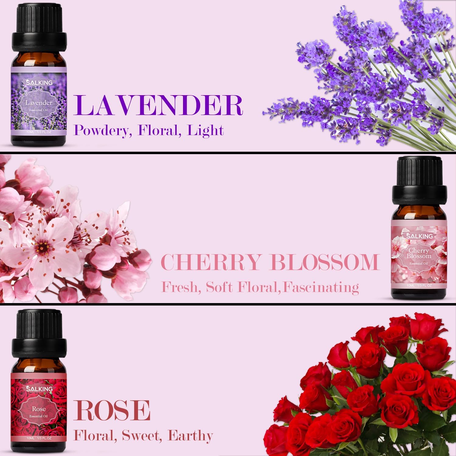 SALKING Premium 6 x 10 ML Floral Essential Oils Set for Diffusers - Image 3
