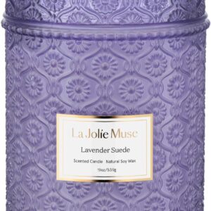 LA JOLIE MUSE Lavender Candle, 19 oz Wood Wicked Candles for Home Scented, Large Soy Candles for Women, 90 Hours Long Burning, Lavender Suede