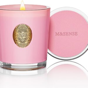 M&SENSE Natural Soy Candle| Peony Blush Pink | 10.2 oz, 55H Burn | Luxury Scented Candle for Relaxation, Gifting, Home Décor | for Bedroom, Office, Party