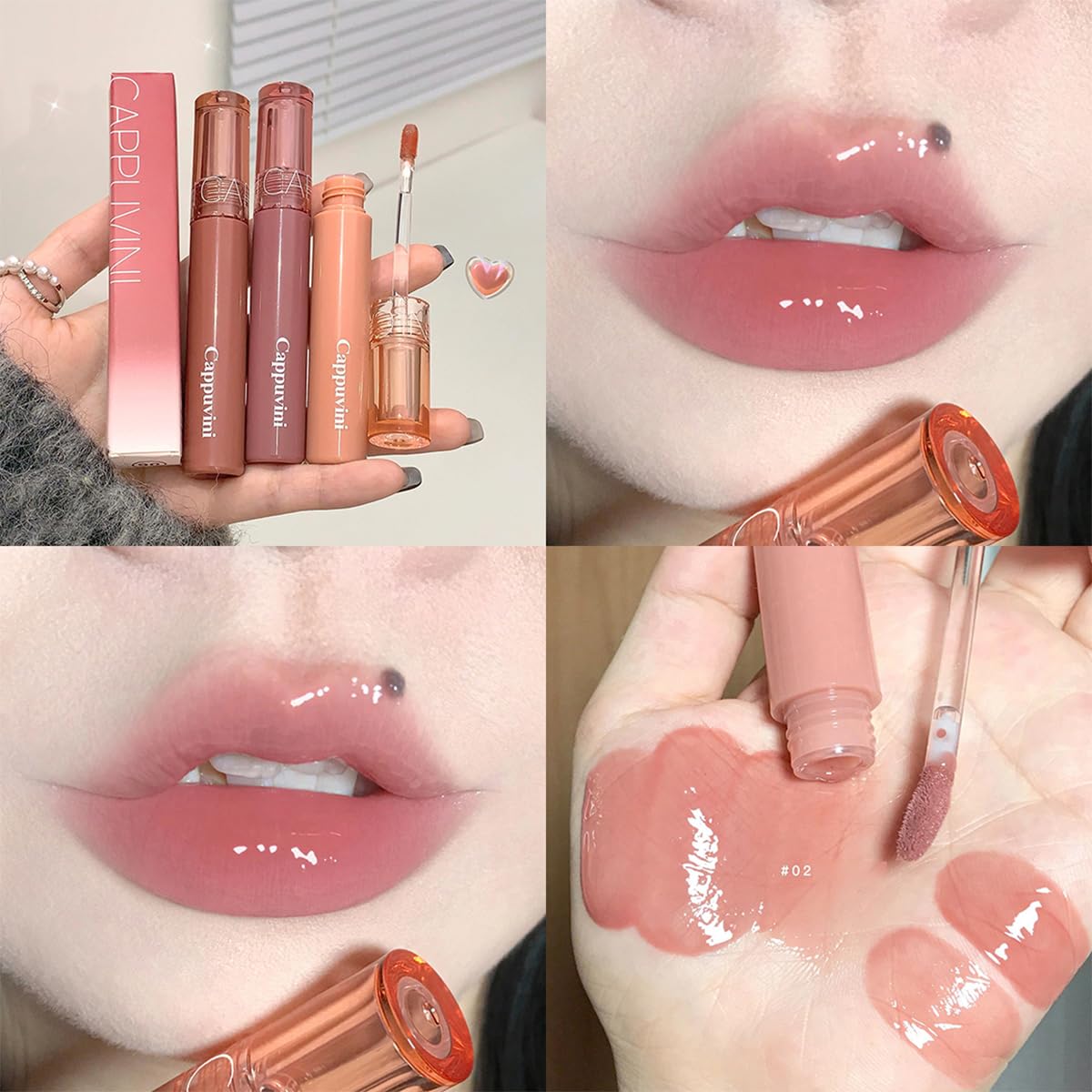 6 Colors Hydrating Plumping Lip Gloss Set,Glossy,Natural Color, Long-lasting Waterproof Moisturizing Shimmer Jelly Lip Glaze Tinted Lip Balm,Mirror Liquid Water Glow Lipstick - Image 4