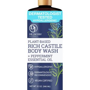 DR. JACOBS NATURALS Castile Peppermint All-Natural Body Wash for Moisturizing Dry and Sensitive Skin Shampoo with Plant-Based Ingredients Gluten, Preservatives-Free Formula - 32 oz, Pack of 1