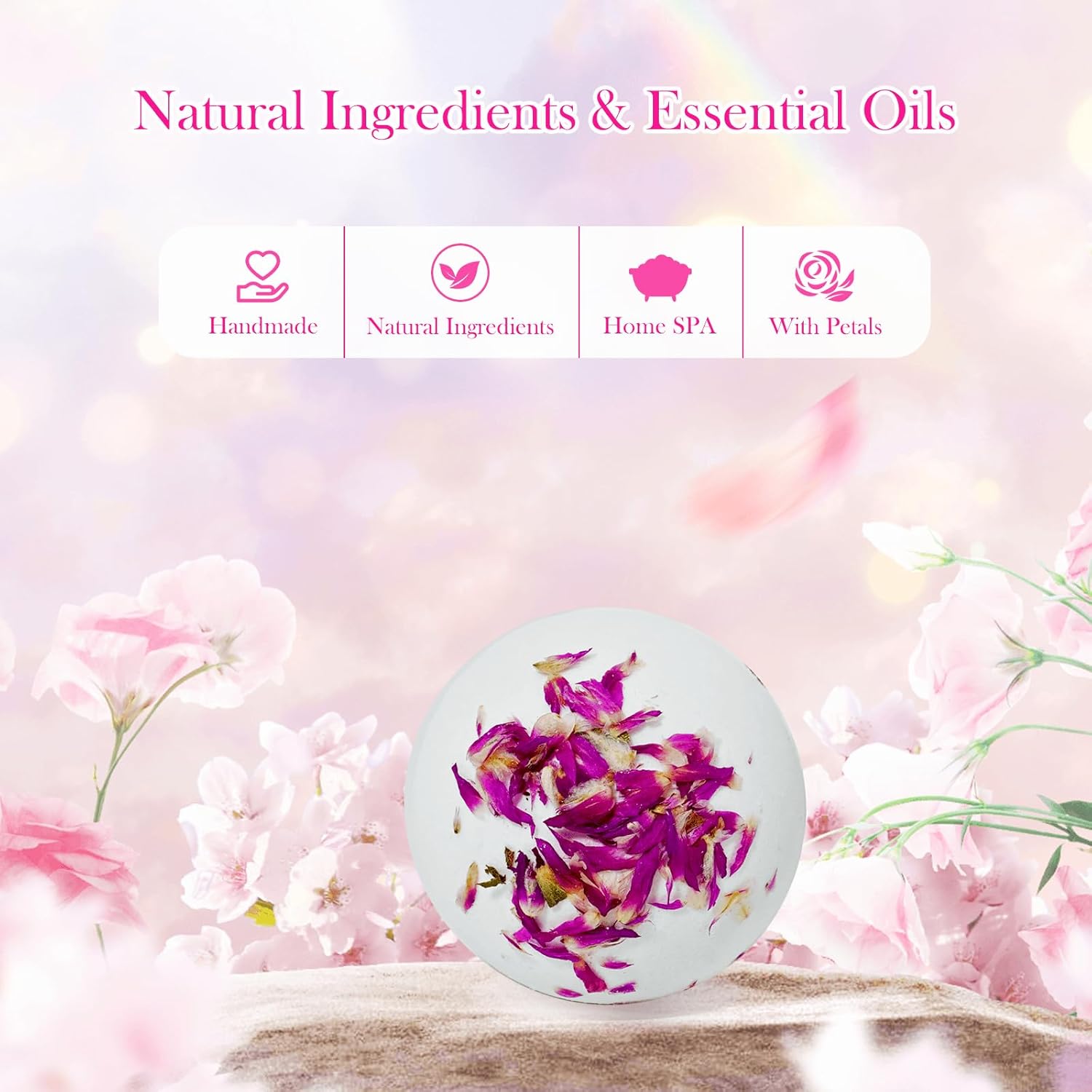 Bath Bombs, Flower Petals Bath Bombs for Women, Handmade Fizzy Bath Bomb with Essential Oils Bath for Moisturizing Dry Skin & Relaxing, Birthday Valentines Mother's Day Gifts for Women - Image 2