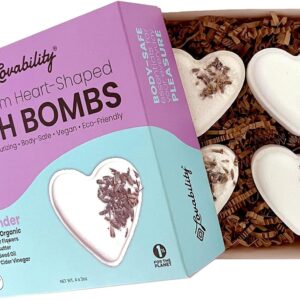 Heart-Shaped Bath Bombs (4 Count) | Natural, Moisturizing Ingredients with Organic Lavender Buds | Gynecologist-Approved, pH Balancing, Vegan, Plastic-Free