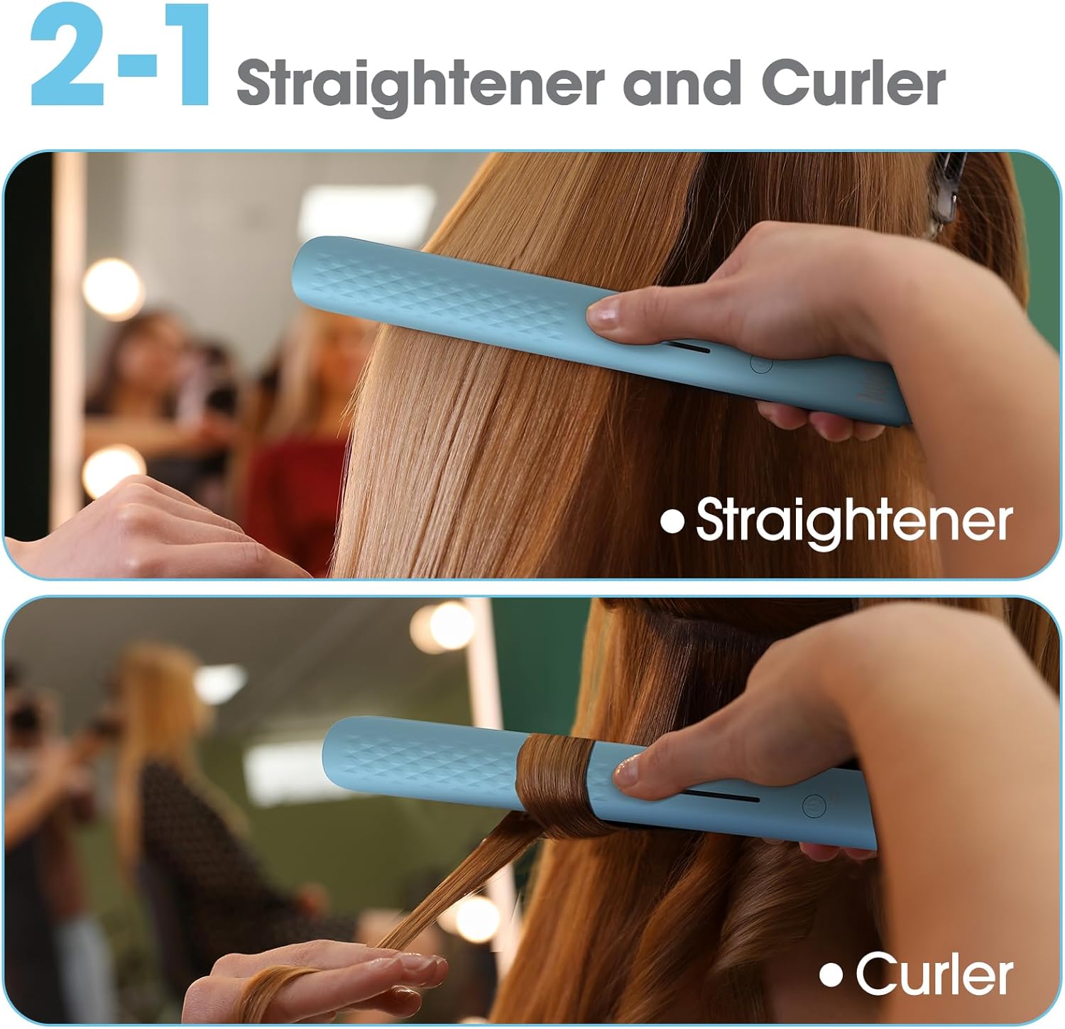Quico Hair Straightener, 110-240V Global Travel Hair Straighteners for Women, 15s Fast Heating, Professional Negative Ion Flat Iron, Temp Memory, 320℉-450℉, Auto-Off, with Glove and Clips, Gift, Blue - Image 5