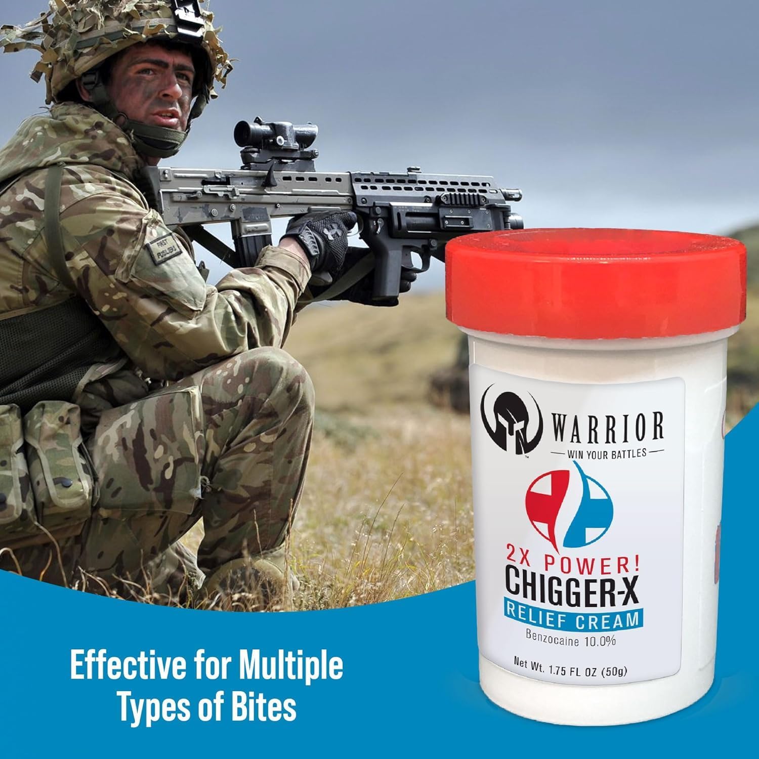 Warrior Chigger 2X Anti Itch Cream 1.75 OZ with 10% Benzocaine for Bug Bites - Image 4