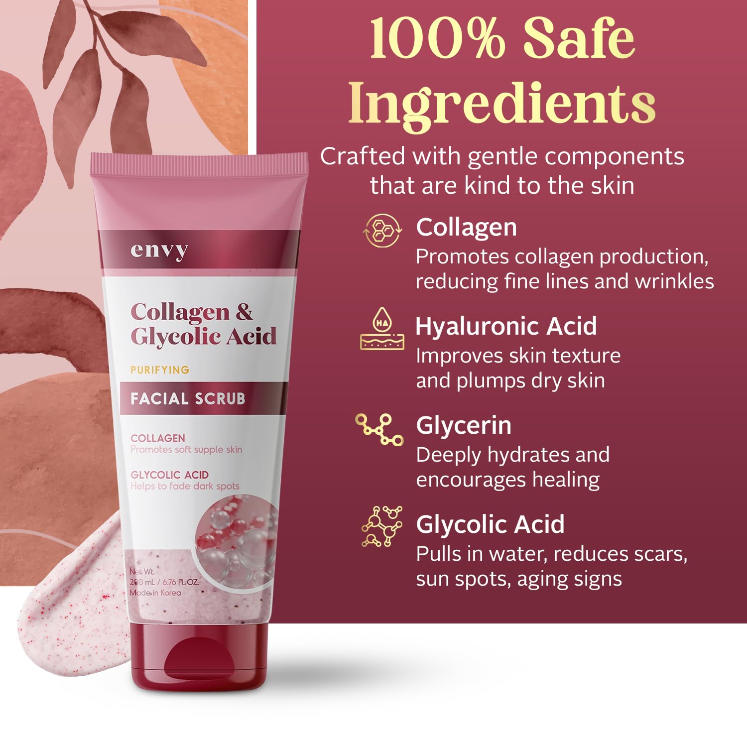 Envy Collagen Glycolic Acid Face Scrub 6.76 Oz for Anti-Aging and Dark Spots - Image 4