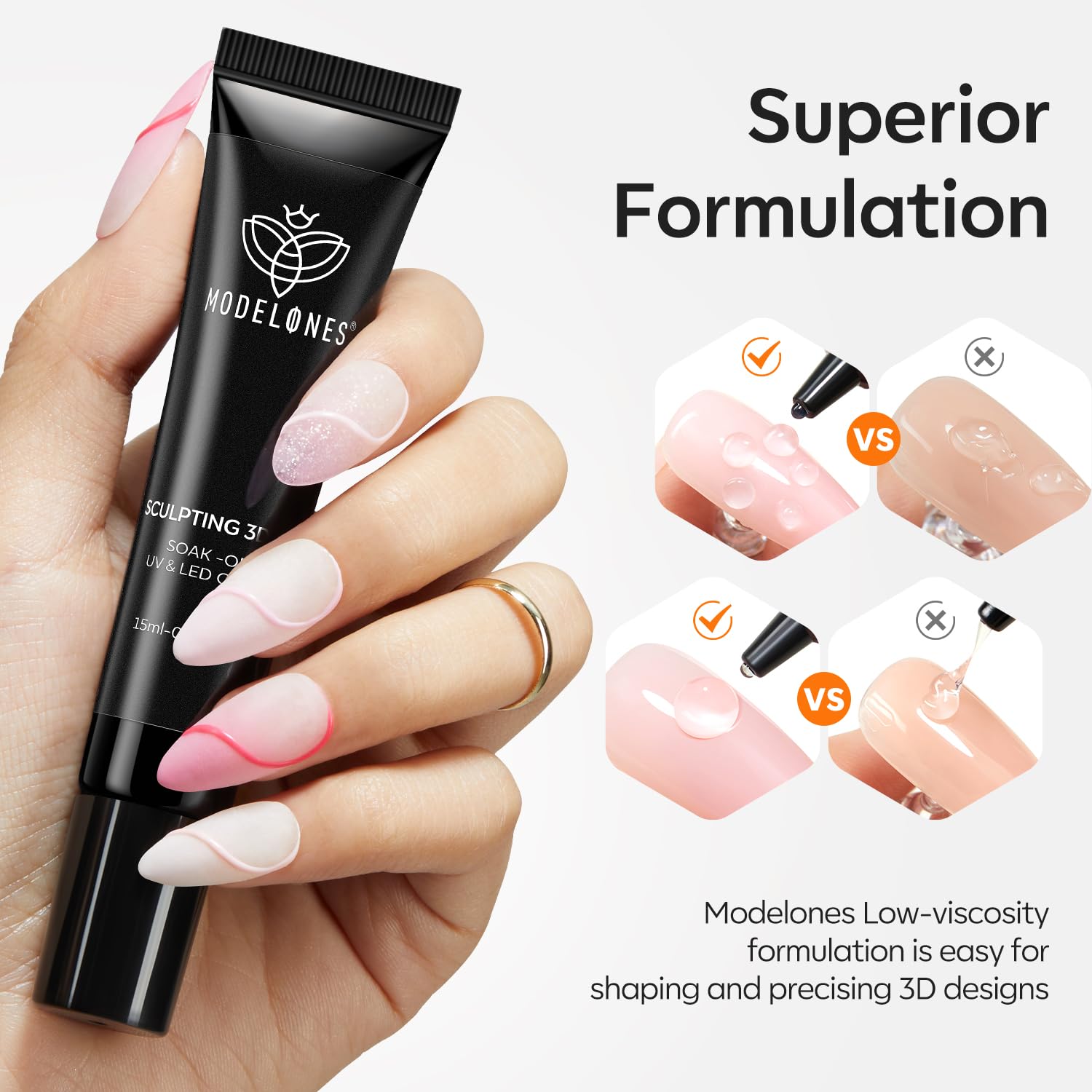 Modelones 3D Nail Gel Art, Sculpting Gel Glue for Molding, Drawing, Nail Charms & Gems, Chrome Powder and Rhinestone Design No Wipe, U V Light Cured Salon & DIY Use - Image 3