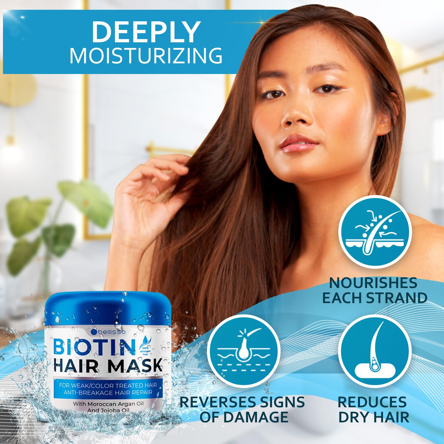 Biotin Hair Mask Deep Conditioner Volume Boost for Dry Damaged Hair Hydrating Repair Treatment 16oz - Image 4