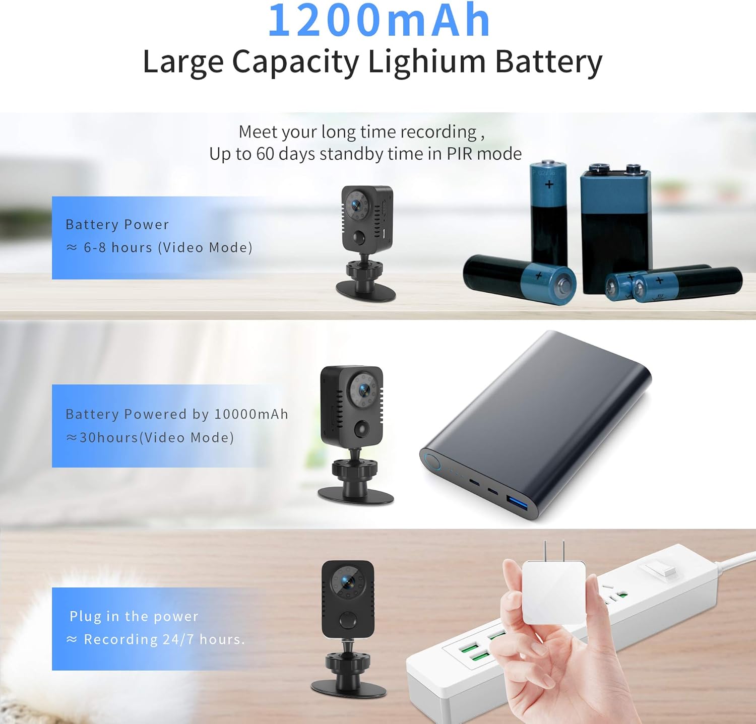 HD 1080p Mini Spy Camera with PIR Motion Detector and Night Vision Small Nanny Cams Portable Indoor Video Cameras Home Security Surveillance Cam 60 Days Standby-(No WiFi),1 pack - Image 3