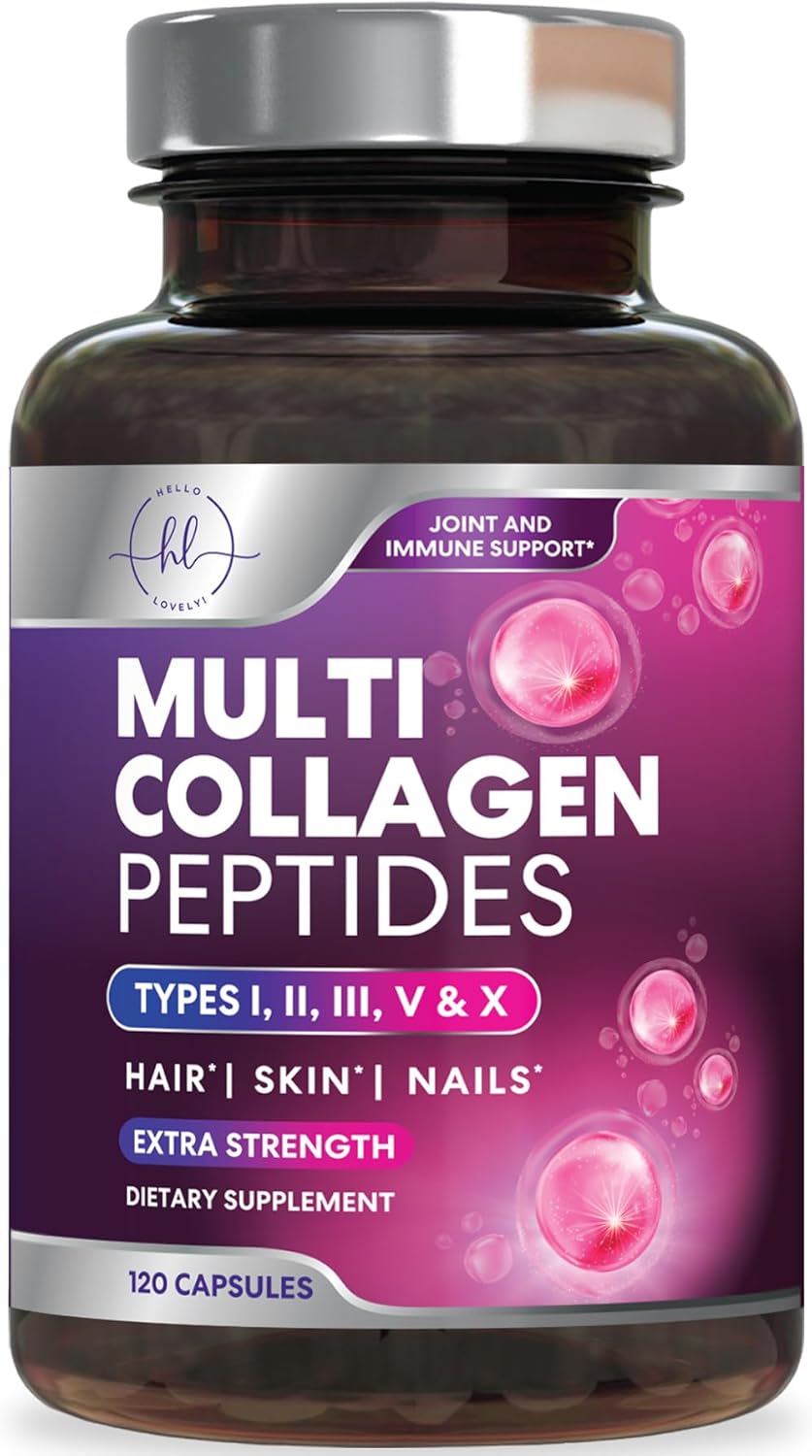 Best Collagen Peptides for Women - Multi-Collagen Hydrolyzed Complex 5 Types, Grass Fed Peptides for Hair, Skin, Nail, Bone & Joint Health Support, Collagen Powder Caps for Women & Men - 120 Capsules