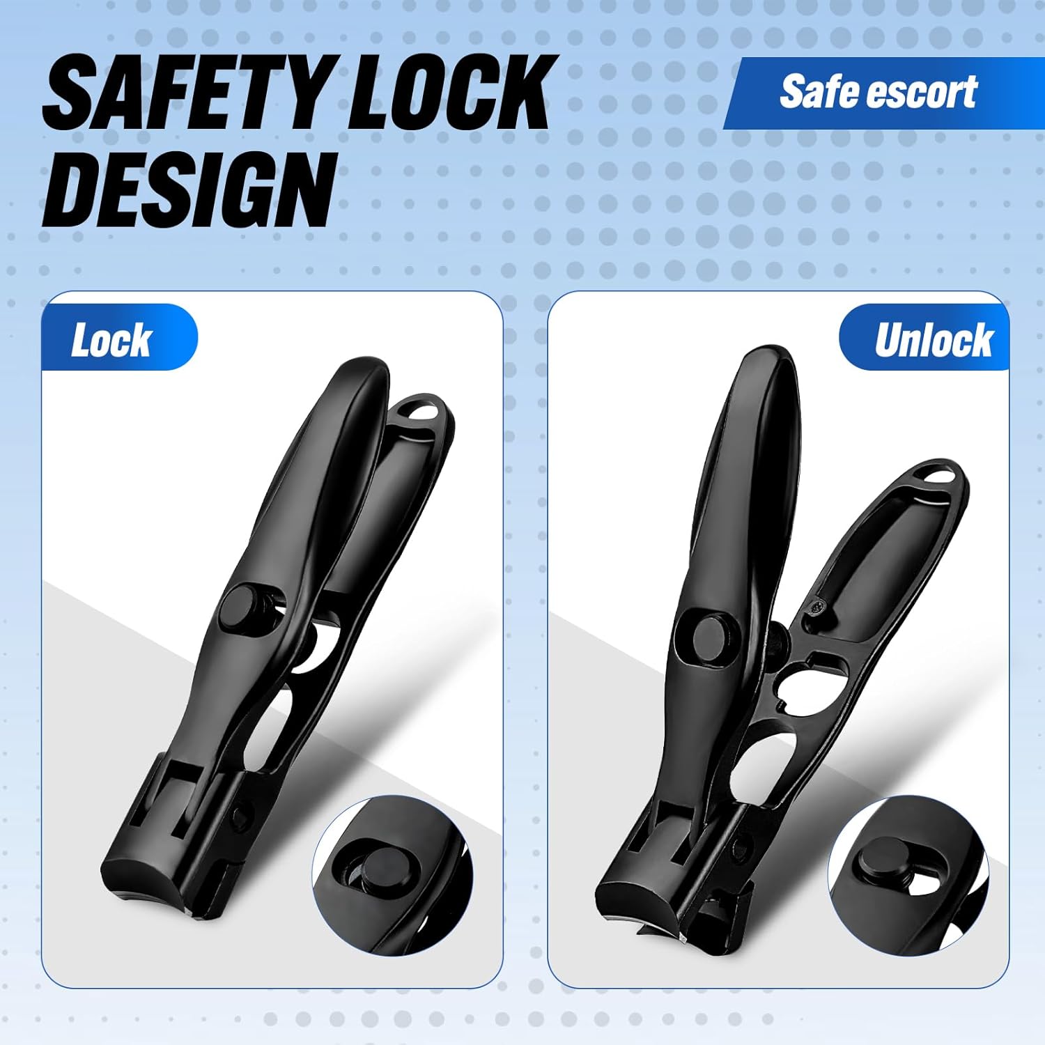 German Nail Clippers, Premium Stainless Steel Wide Jaw Anti Splash Design,Ultra Sharp Heavy Duty Clippers with Ergonomic Lever,Perfect for Men,Women, and Seniors(Black) - Image 2