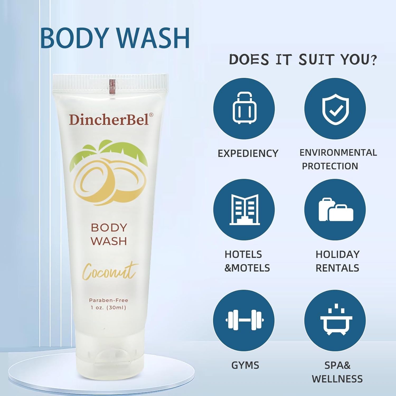 Travel Size Body Wash Bulk, Small Size Guest Hotel Toiletries, Refreshing Tropical Coconut Scent Shower Gel Great for Vacation Rental and Airbnb Toiletries (1 Fl Oz, 100 Pack) - Image 3