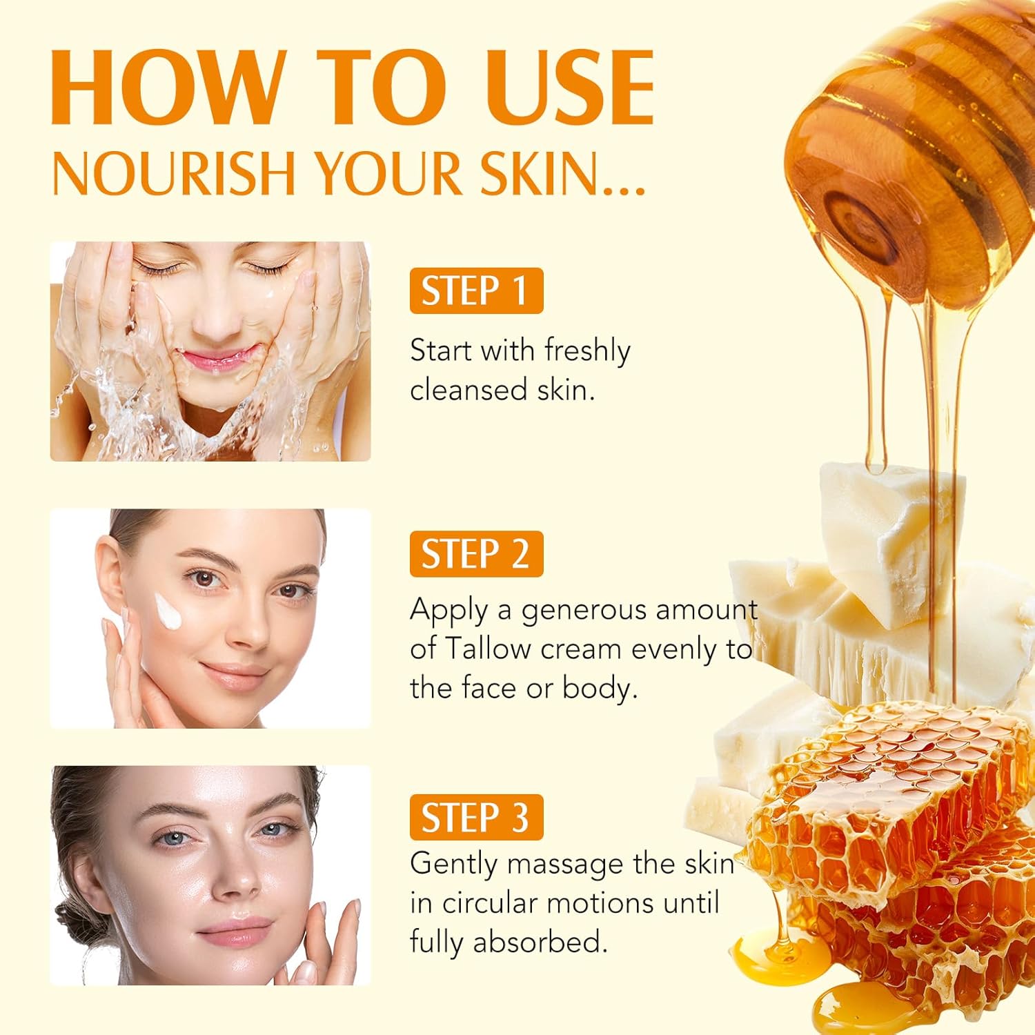 Beef Tallow for Skin, Tallow and Honey Cream Natural Tallow Face Moisturizer, Hydrating Beef Tallow Balm Deeply Moisturizing for Face & Body Skin Care - Image 5
