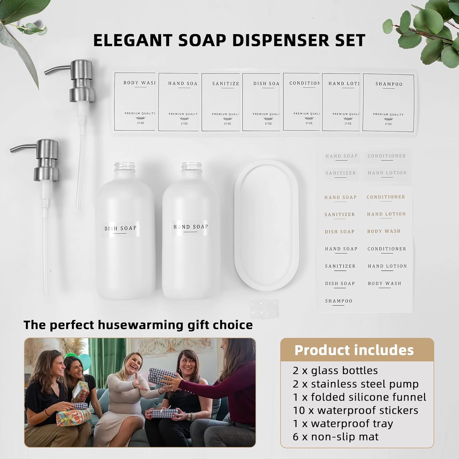 Glass Soap Dispenser Set for Kitchen and Bathroom 16 oz with 304 Rust Proof Pump and Tray - Image 7