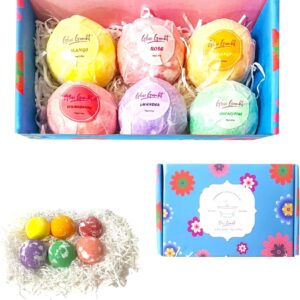 Bath Bombs Gift Set, 6 Large Natural Handmade Fruity & Floral Scent Bubble Bath Bombs for Women, Men, Kids, with Shea Cocoa Butter, Sea Salt, Eucalyptus - Perfect for Spa Gifts idea for Her/Him