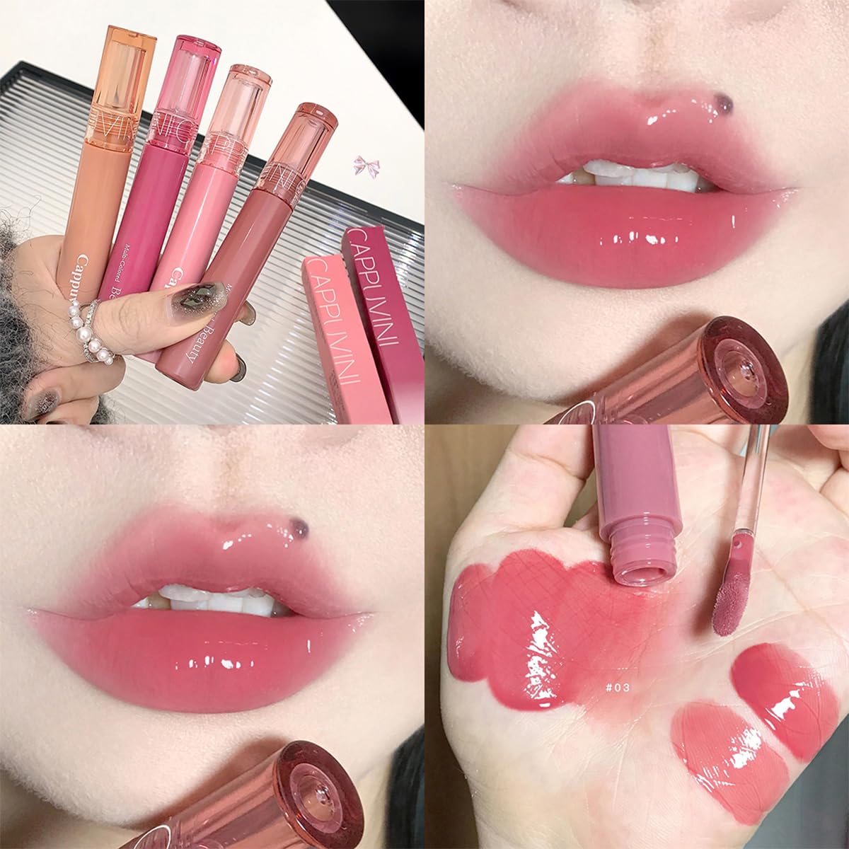 6 Colors Hydrating Plumping Lip Gloss Set,Glossy,Natural Color, Long-lasting Waterproof Moisturizing Shimmer Jelly Lip Glaze Tinted Lip Balm,Mirror Liquid Water Glow Lipstick - Image 5