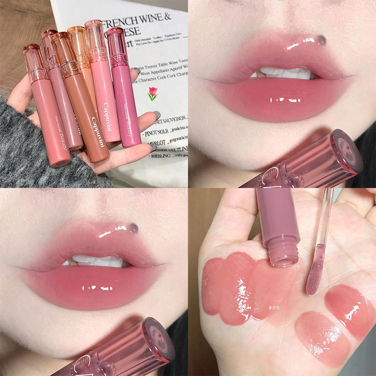 6 Colors Hydrating Plumping Lip Gloss Set,Glossy,Natural Color, Long-lasting Waterproof Moisturizing Shimmer Jelly Lip Glaze Tinted Lip Balm,Mirror Liquid Water Glow Lipstick - Image 7