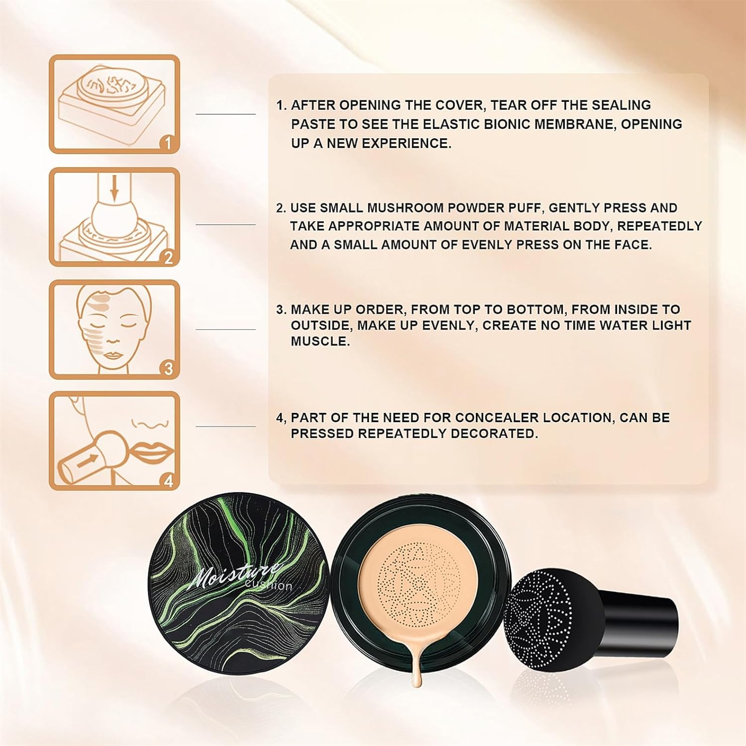 Mushroom Head Air Cushion CC Cream Foundation Full Coverage Moisturizing Concealer 30ml Ivory - Image 6